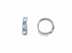 Kék és fehér köves kör alakú fehérarany baba fülbevaló 6mm - Arany baba fülbevalók