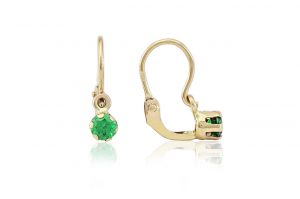 Arany gyermek fülbevaló elölkapcsos szoliter zöld kővel - Arany baba fülbevalók