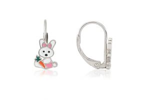 Ezüst gyermek fülbevaló patentzáras nyuszi répával ródiumbevonatos - Arany baba fülbevalók